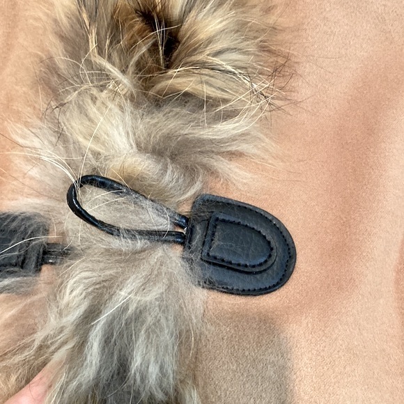 Hooded Big Faux Fur Lapel With Horn Button Women’s Cape Coat - Picture 13 of 17